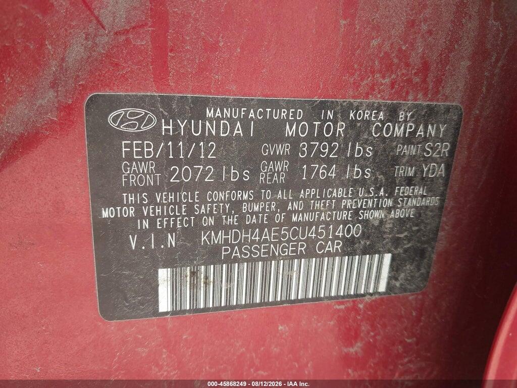 KMHDH4AE5CU451400 2012 HYUNDAI ELANTRA photo no. 9