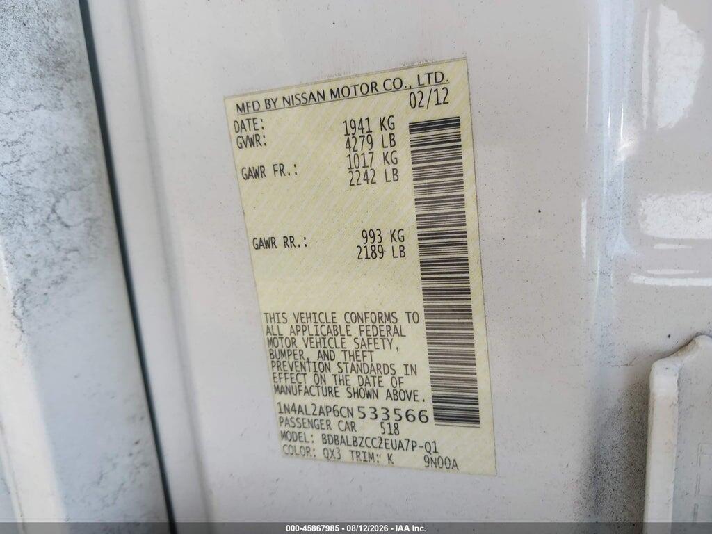 1N4AL2AP6CN533566 2012 NISSAN ALTIMA photo no. 9