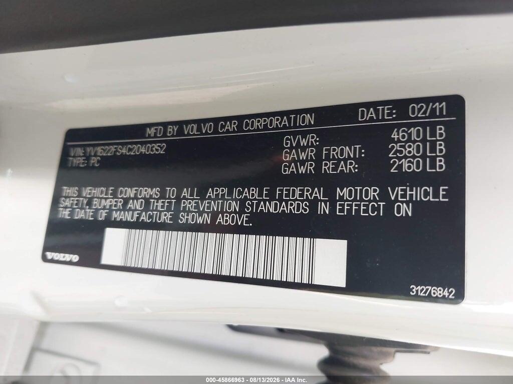 YV1622FS4C2040352 2012 VOLVO S60 photo no. 9