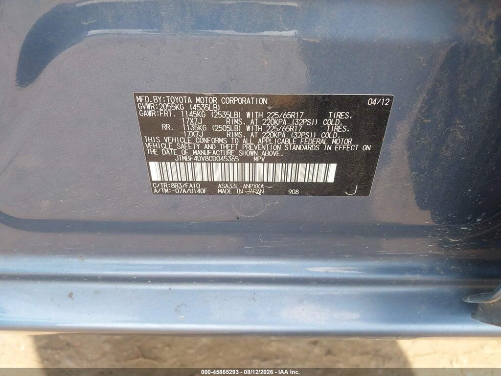 JTMBF4DV8CD045365 2012 TOYOTA RAV4 photo no. 9