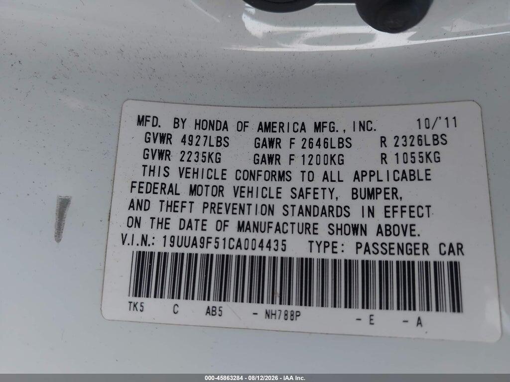 19UUA9F51CA004435 2012 ACURA TL photo no. 9