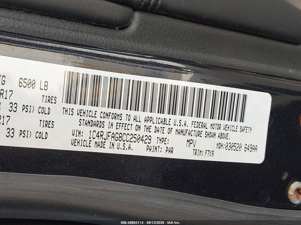 1C4RJFAG8CC250429 2012 JEEP GRAND CHEROKEE photo no. 9