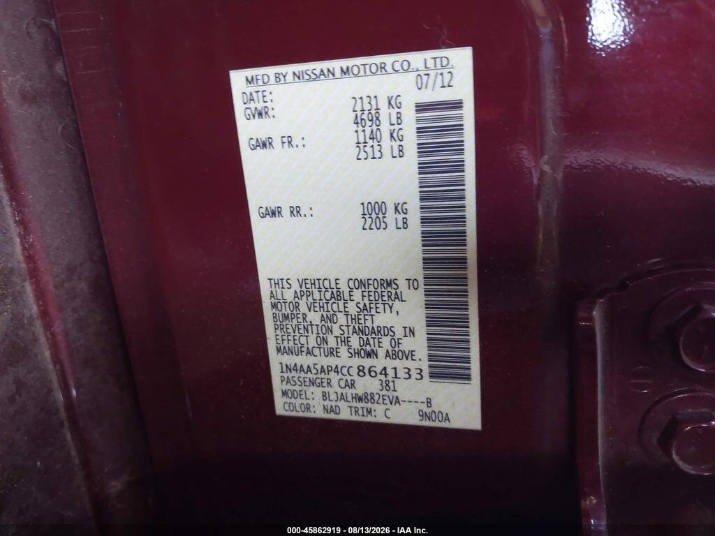 1N4AA5AP4CC864133 2012 NISSAN MAXIMA photo no. 9