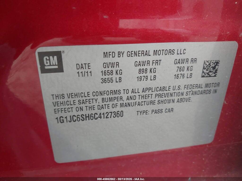 1G1JC6SH6C4127360 2012 CHEVROLET SONIC photo no. 9