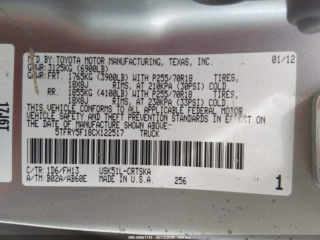 5TFRY5F18CX122517 2012 TOYOTA TUNDRA photo no. 9