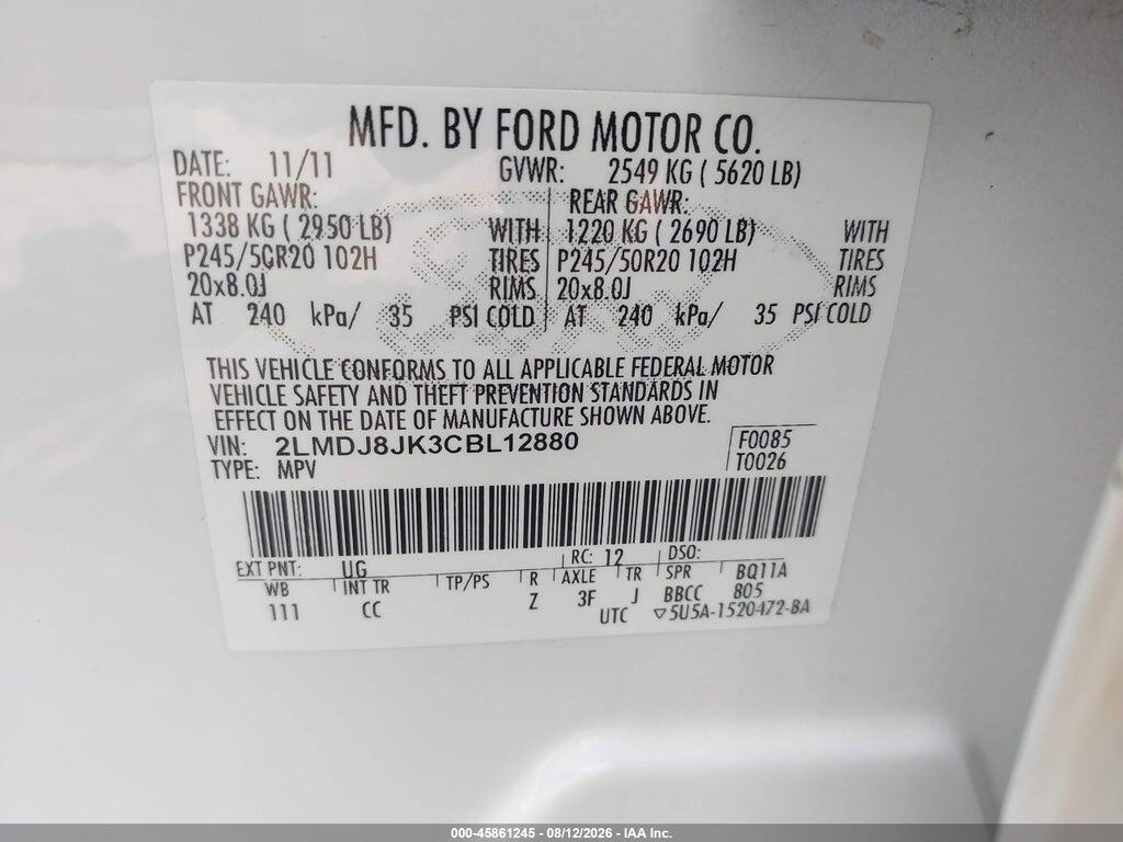 2LMDJ8JK3CBL12880 2012 LINCOLN MKX photo no. 9