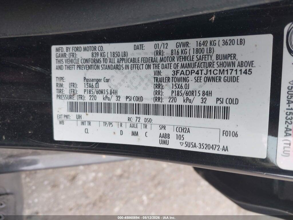 3FADP4TJ1CM171145 2012 FORD FIESTA photo no. 9