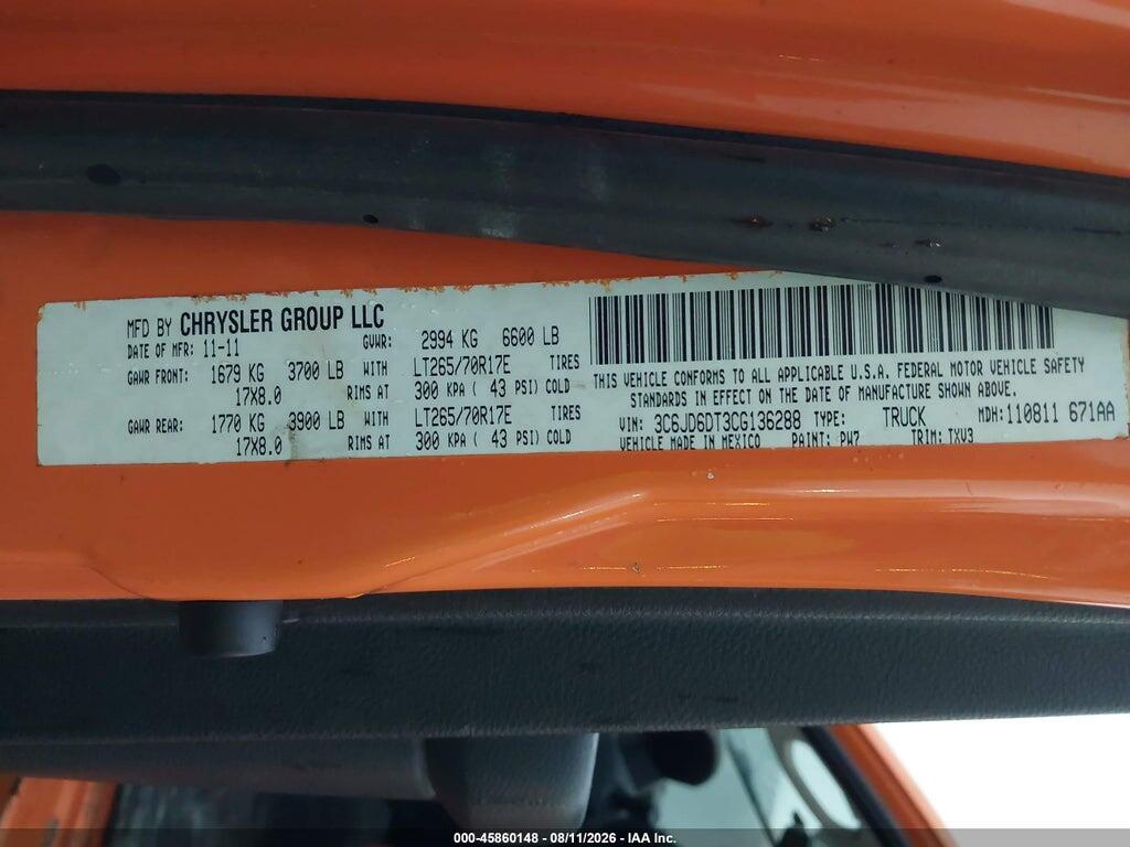 3C6JD6DT3CG136288 2012 RAM 1500 photo no. 9