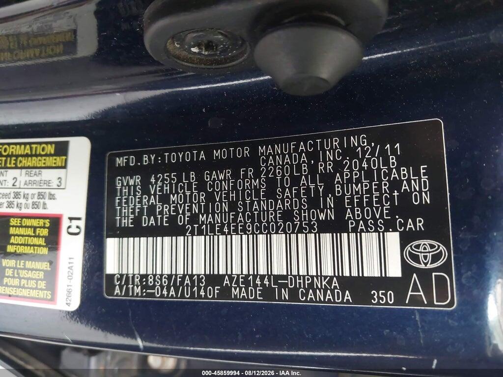 2T1LE4EE9CC020753 2012 TOYOTA COROLLA MATRIX photo no. 9