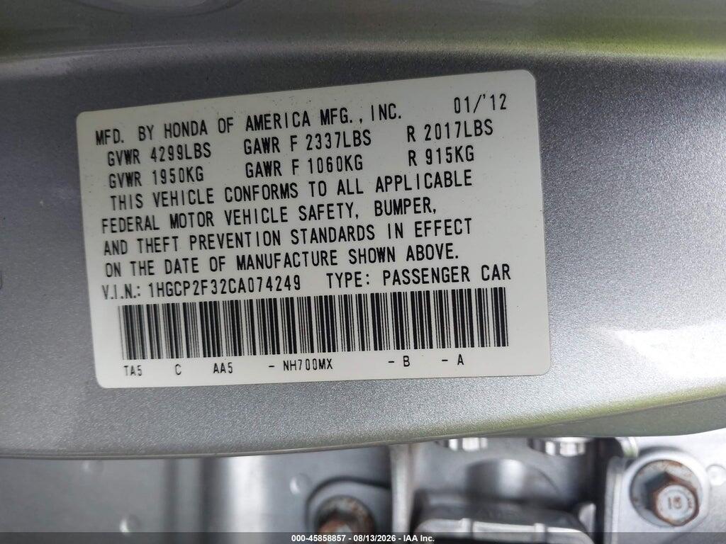1HGCP2F32CA074249 2012 HONDA ACCORD SDN photo no. 9