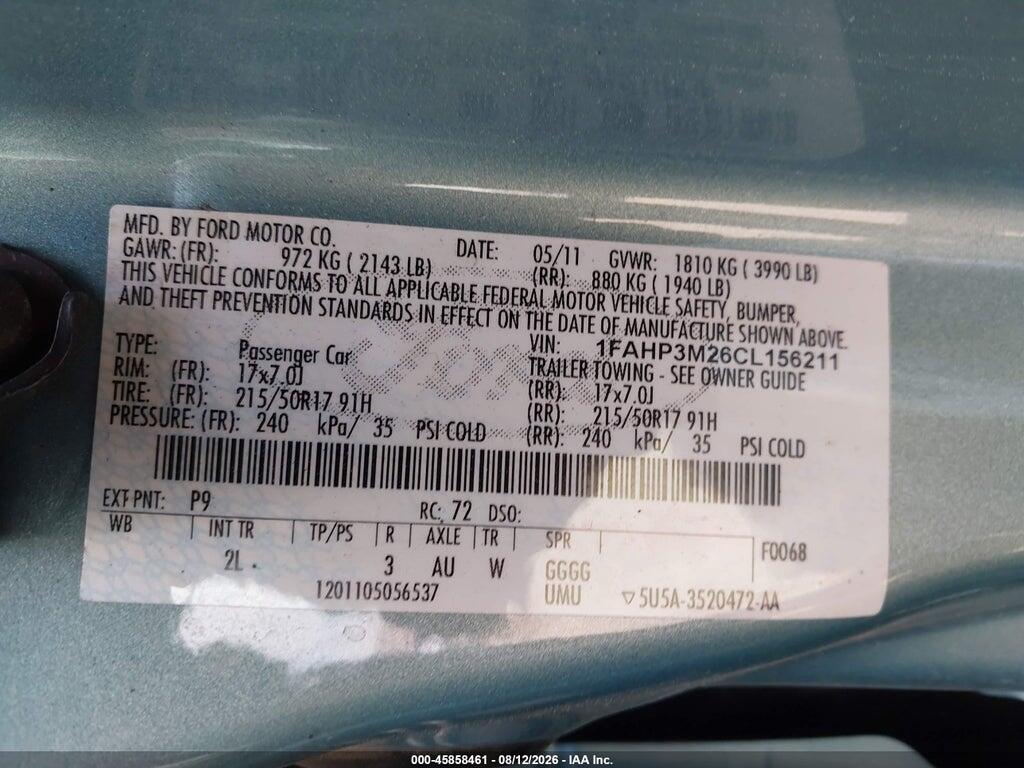 1FAHP3M26CL156211 2012 FORD FOCUS photo no. 9
