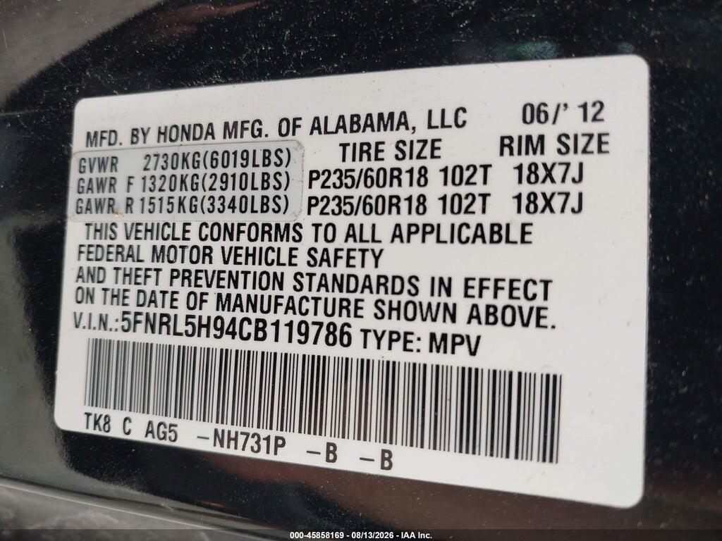 5FNRL5H94CB119786 2012 HONDA ODYSSEY photo no. 9