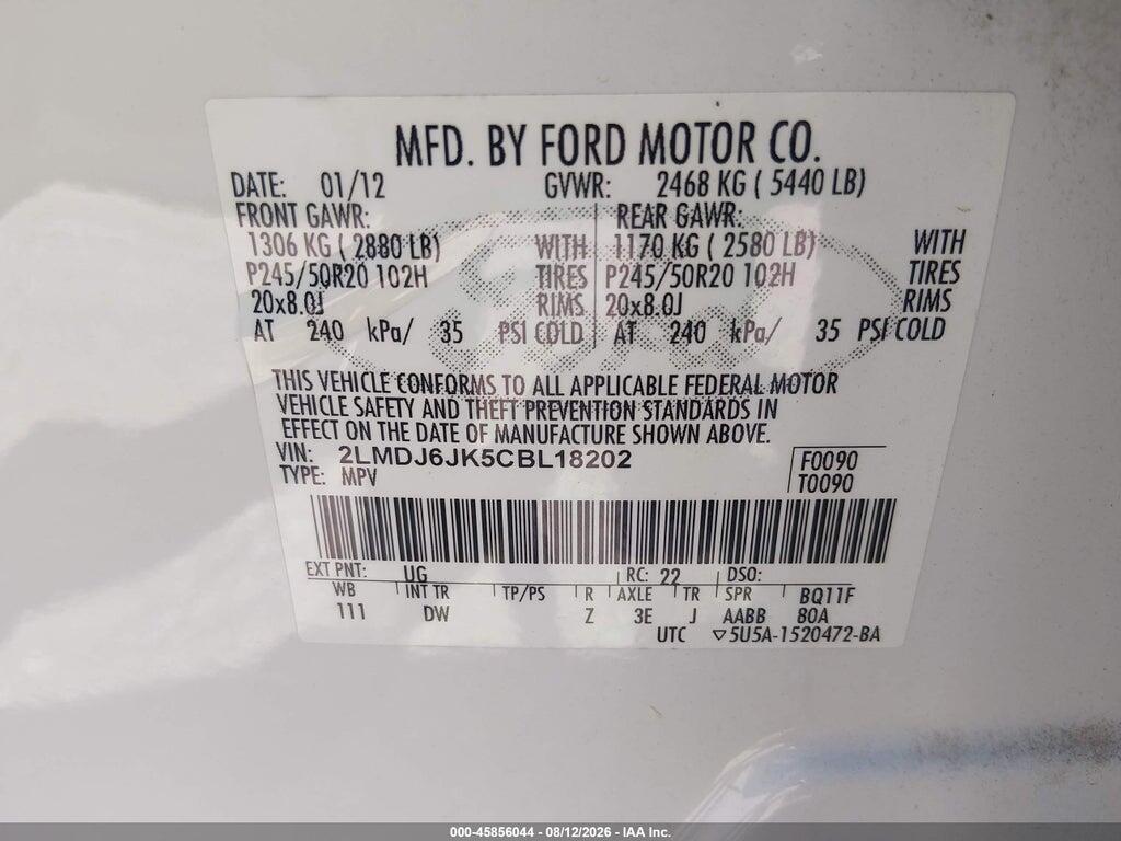 2LMDJ6JK5CBL18202 2012 LINCOLN MKX photo no. 9