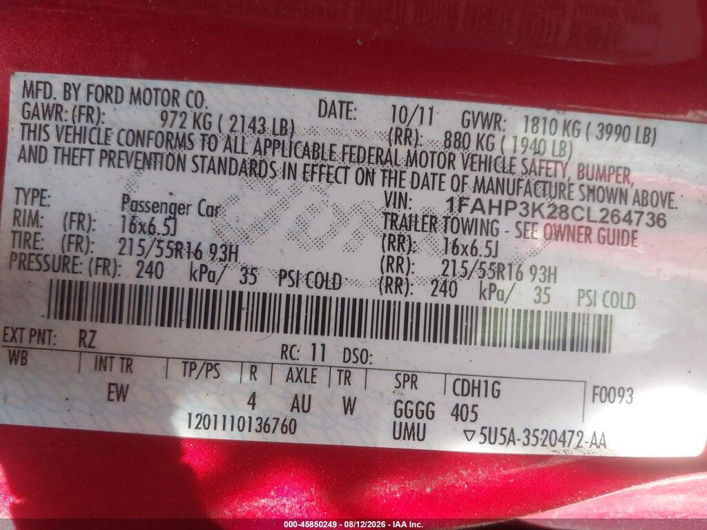 1FAHP3K28CL264736 2012 FORD FOCUS photo no. 9