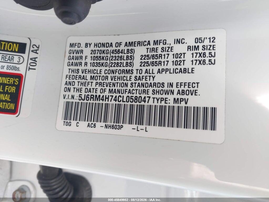 5J6RM4H74CL058047 2012 HONDA CR-V photo no. 9