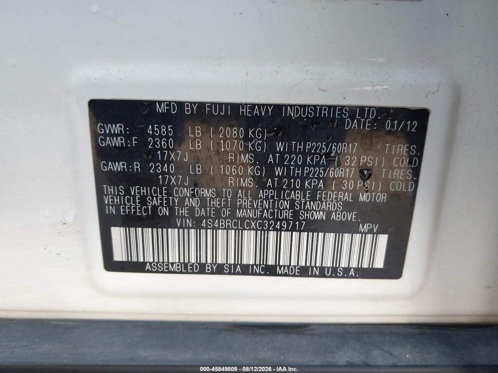 4S4BRCLCXC3249717 2012 SUBARU OUTBACK photo no. 9