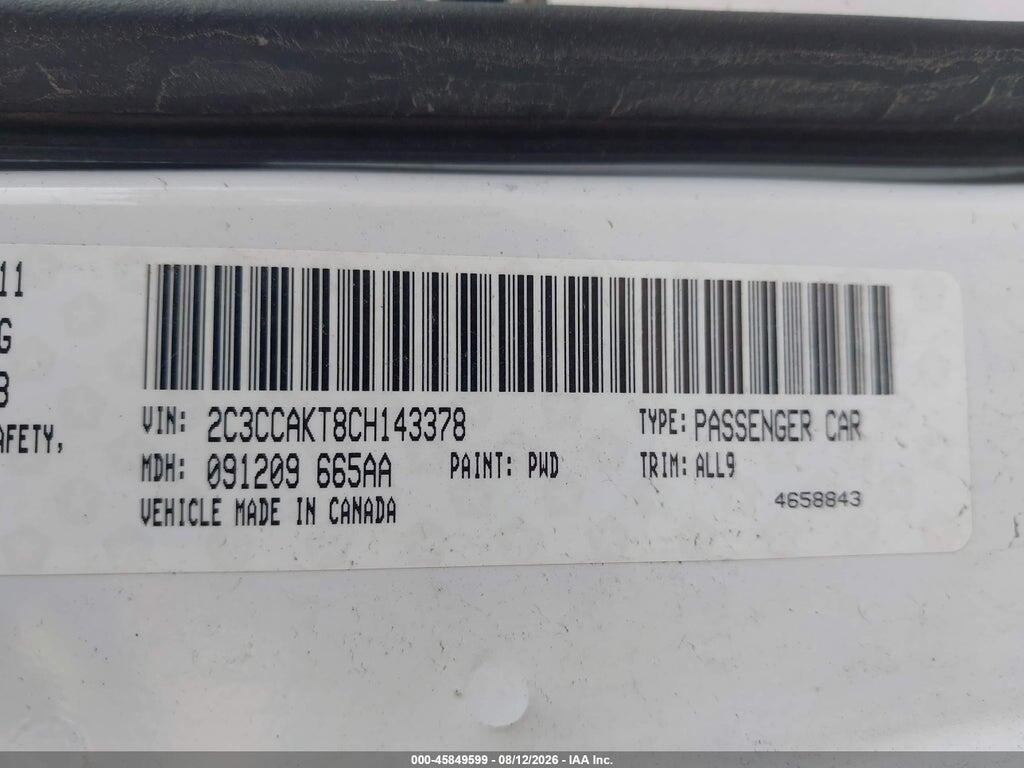 2C3CCAKT8CH143378 2012 CHRYSLER 300C photo no. 9