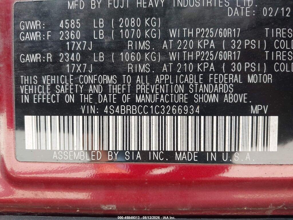 4S4BRBCC1C3266934 2012 SUBARU OUTBACK photo no. 9