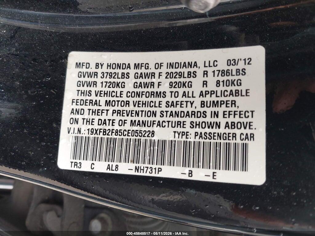 19XFB2F85CE055228 2012 HONDA CIVIC photo no. 9
