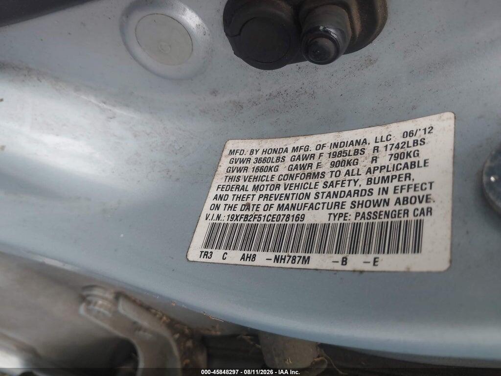19XFB2F51CE078169 2012 HONDA CIVIC photo no. 9