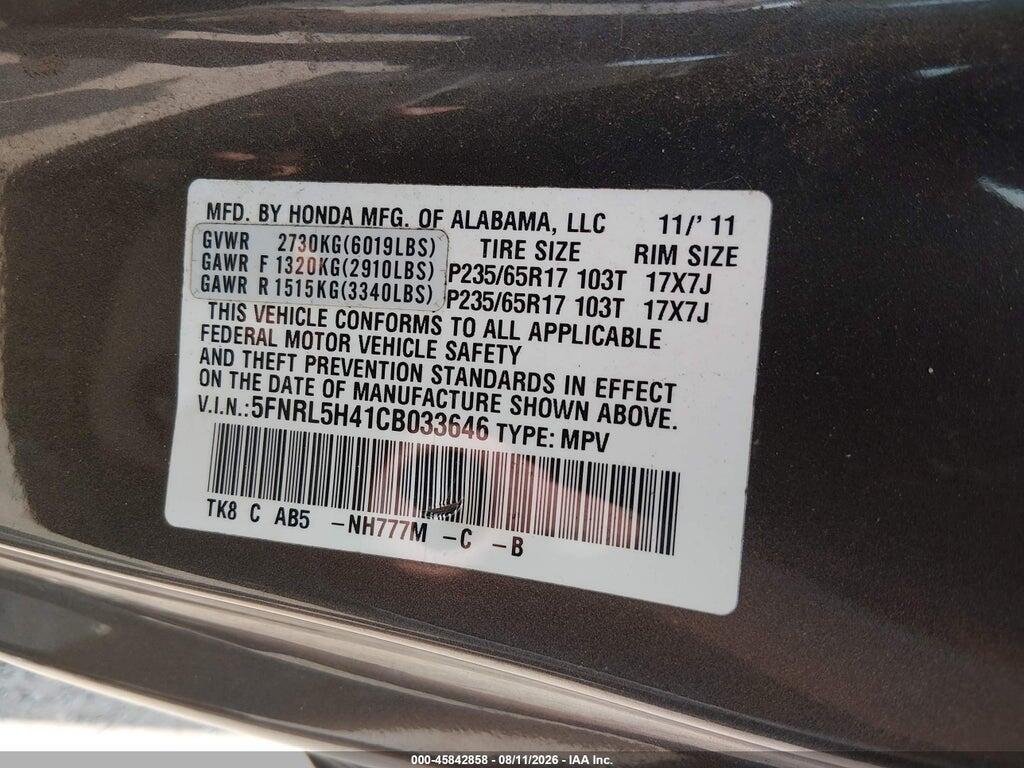 5FNRL5H41CB033646 2012 HONDA ODYSSEY photo no. 9