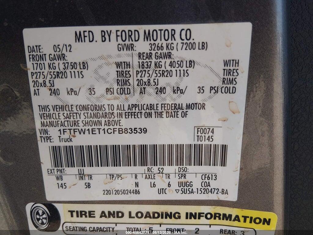 1FTFW1ET1CFB83539 2012 FORD F-150 photo no. 9