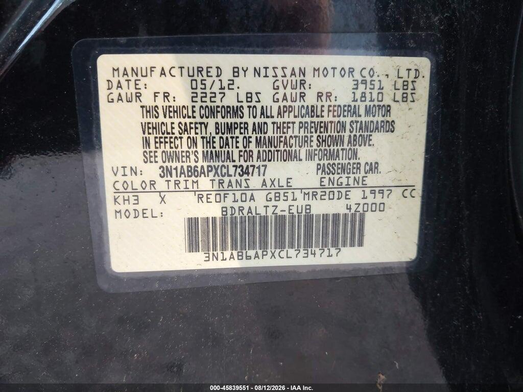 3N1AB6APXCL734717 2012 NISSAN SENTRA photo no. 9