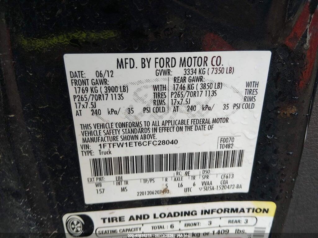1FTFW1ET6CFC28040 2012 FORD F-150 photo no. 9