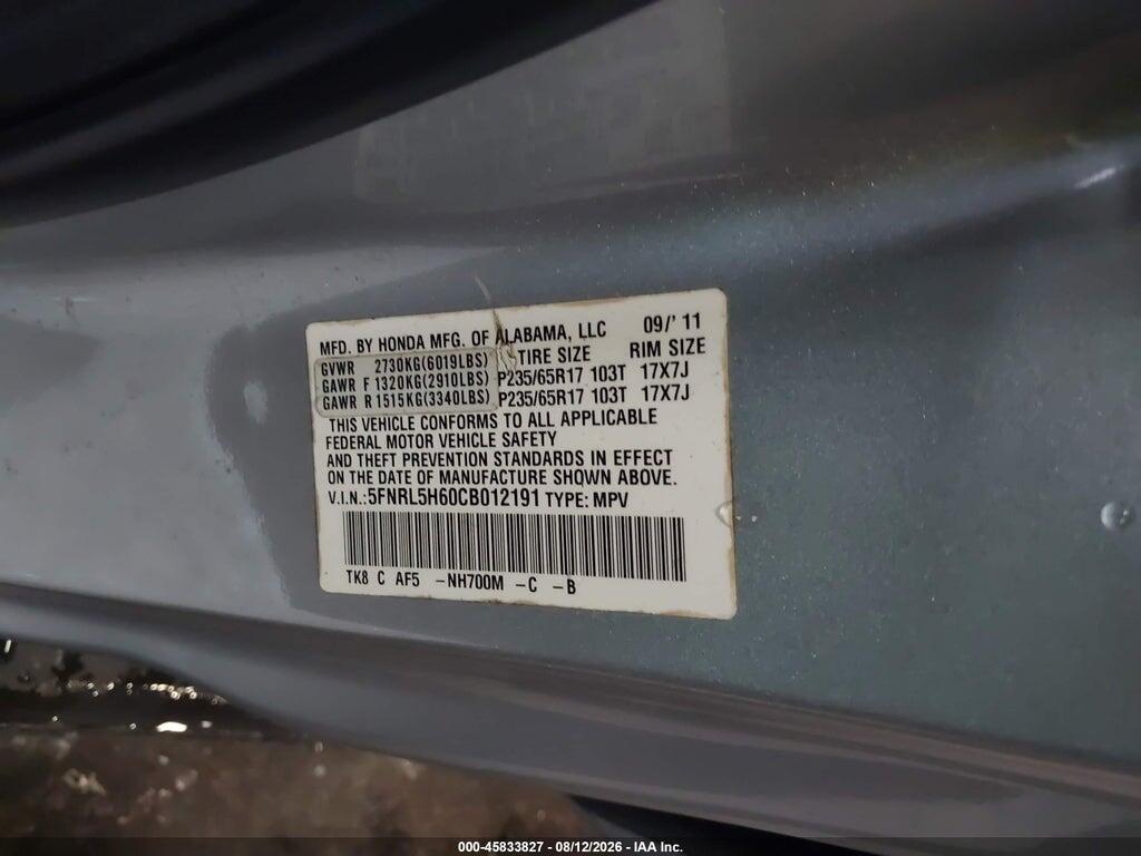 5FNRL5H60CB012191 2012 HONDA ODYSSEY photo no. 9