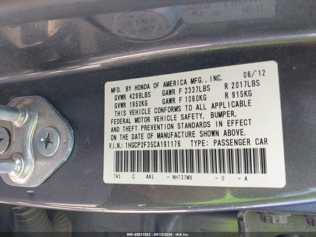 1HGCP2F35CA191176 2012 HONDA ACCORD SDN photo no. 9