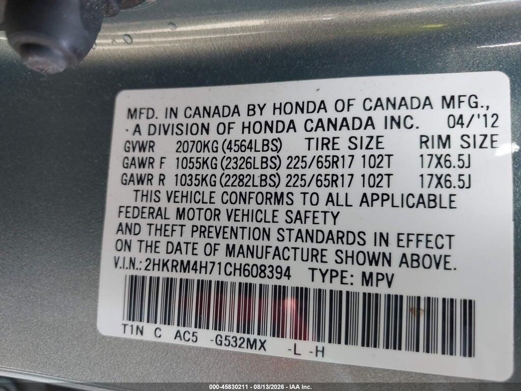 2HKRM4H71CH608394 2012 HONDA CR-V photo no. 9