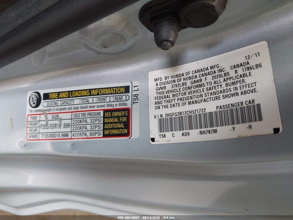 2HGFG3B12CH521722 2012 HONDA CIVIC photo no. 9