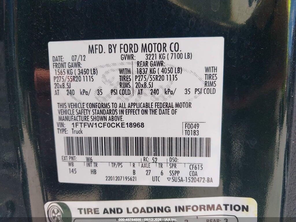 1FTFW1CF0CKE18968 2012 FORD F-150 photo no. 9