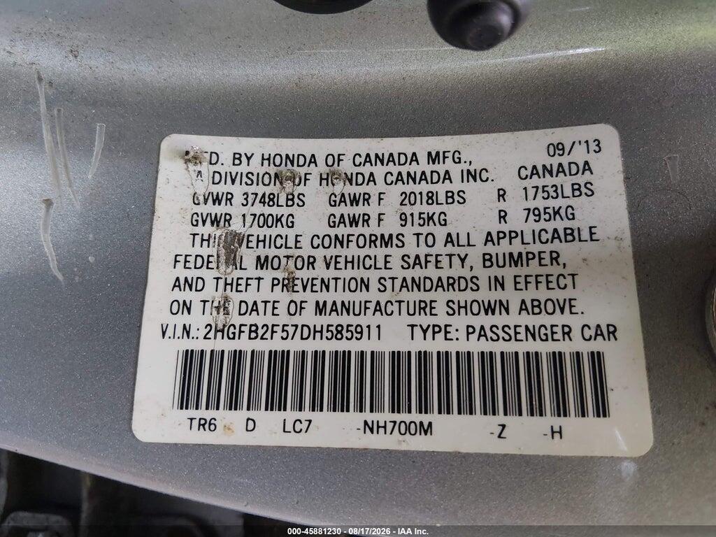 2HGFB2F57DH585911 2013 HONDA CIVIC photo no. 9