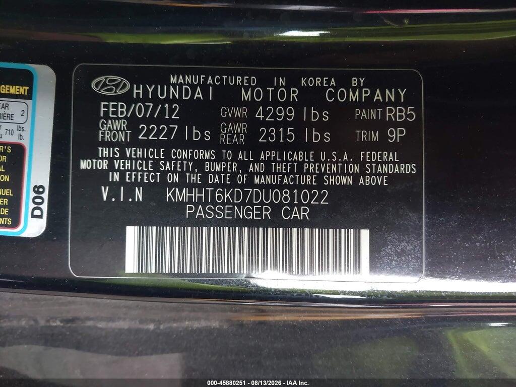 KMHHT6KD7DU081022 2013 HYUNDAI GENESIS photo no. 9