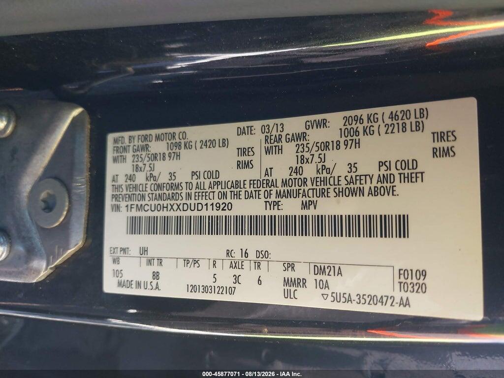 1FMCU0HXXDUD11920 2013 FORD ESCAPE photo no. 9