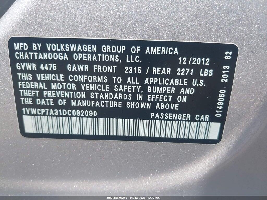 1VWCP7A31DC082090 2013 VOLKSWAGEN PASSAT photo no. 9
