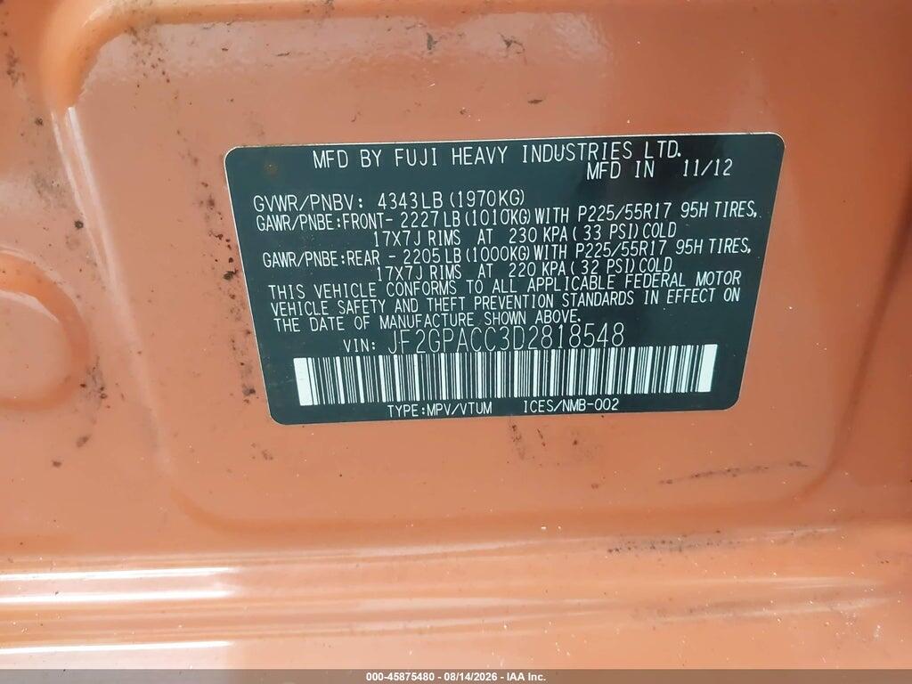 JF2GPACC3D2818548 2013 SUBARU XV CROSSTREK photo no. 9