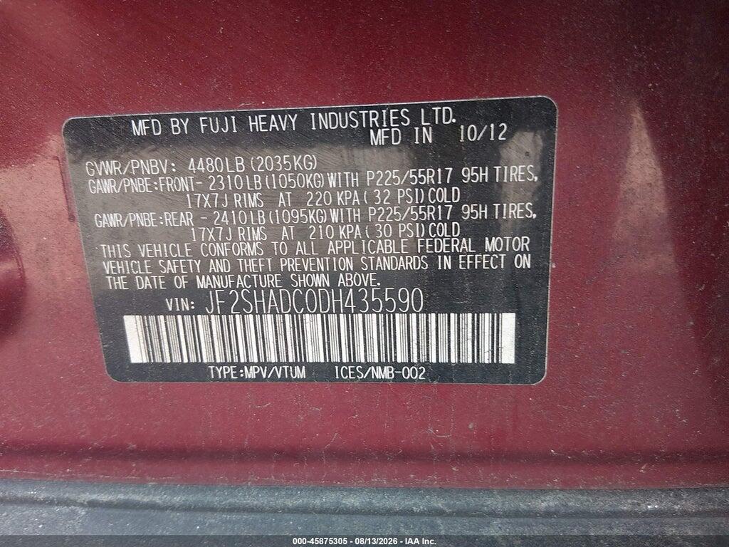JF2SHADC0DH435590 2013 SUBARU FORESTER photo no. 9