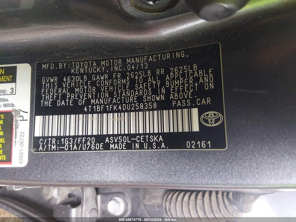 4T1BF1FK4DU258358 2013 TOYOTA CAMRY photo no. 9
