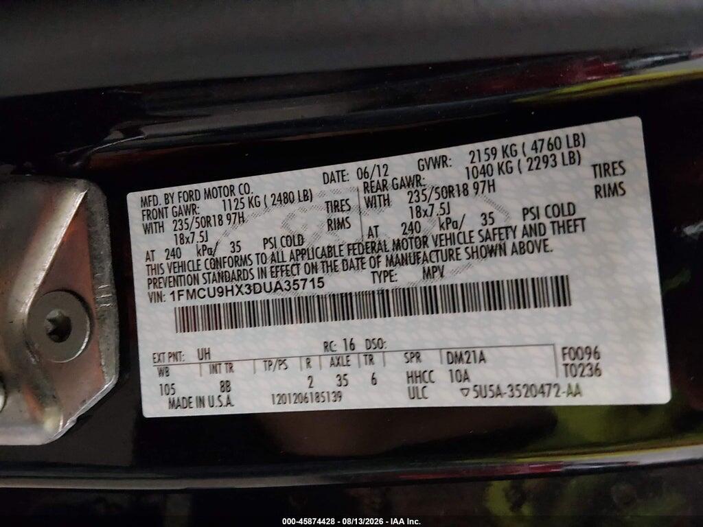 1FMCU9HX3DUA35715 2013 FORD ESCAPE photo no. 9