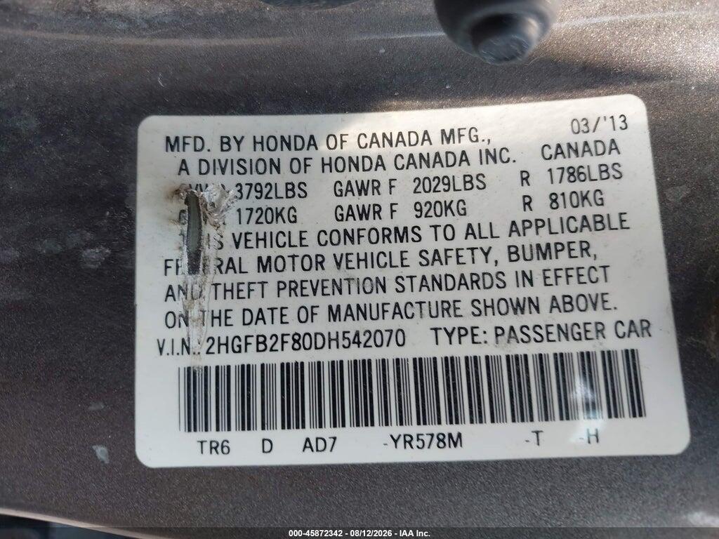 2HGFB2F80DH542070 2013 HONDA CIVIC photo no. 9