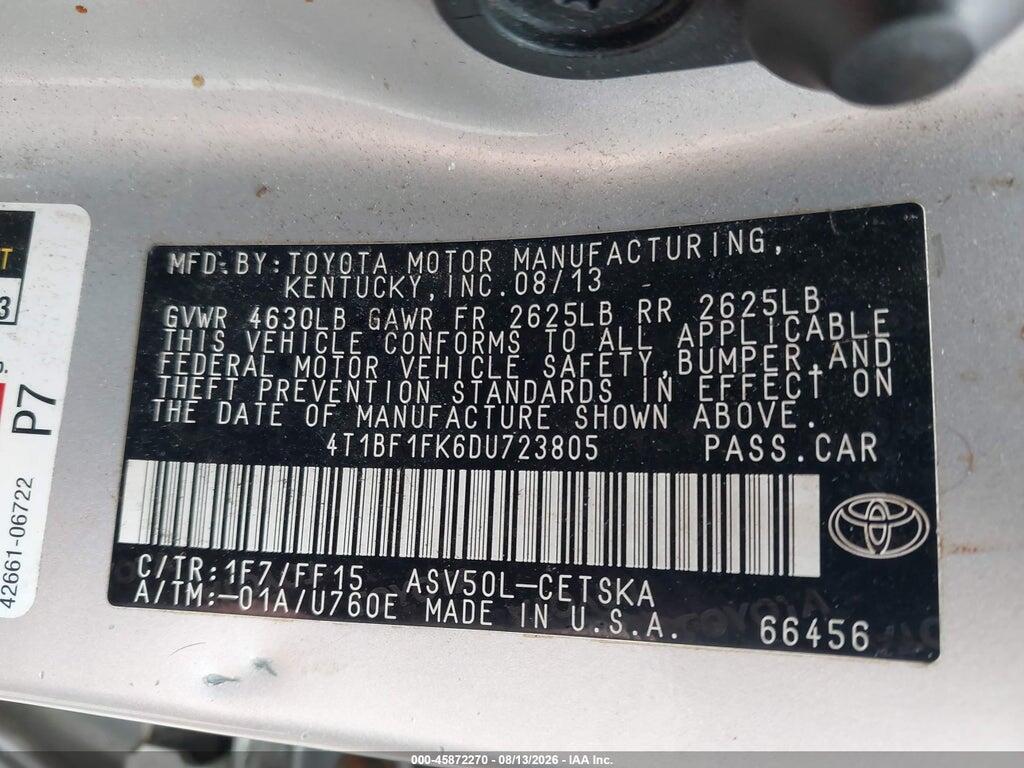 4T1BF1FK6DU723805 2013 TOYOTA CAMRY photo no. 9