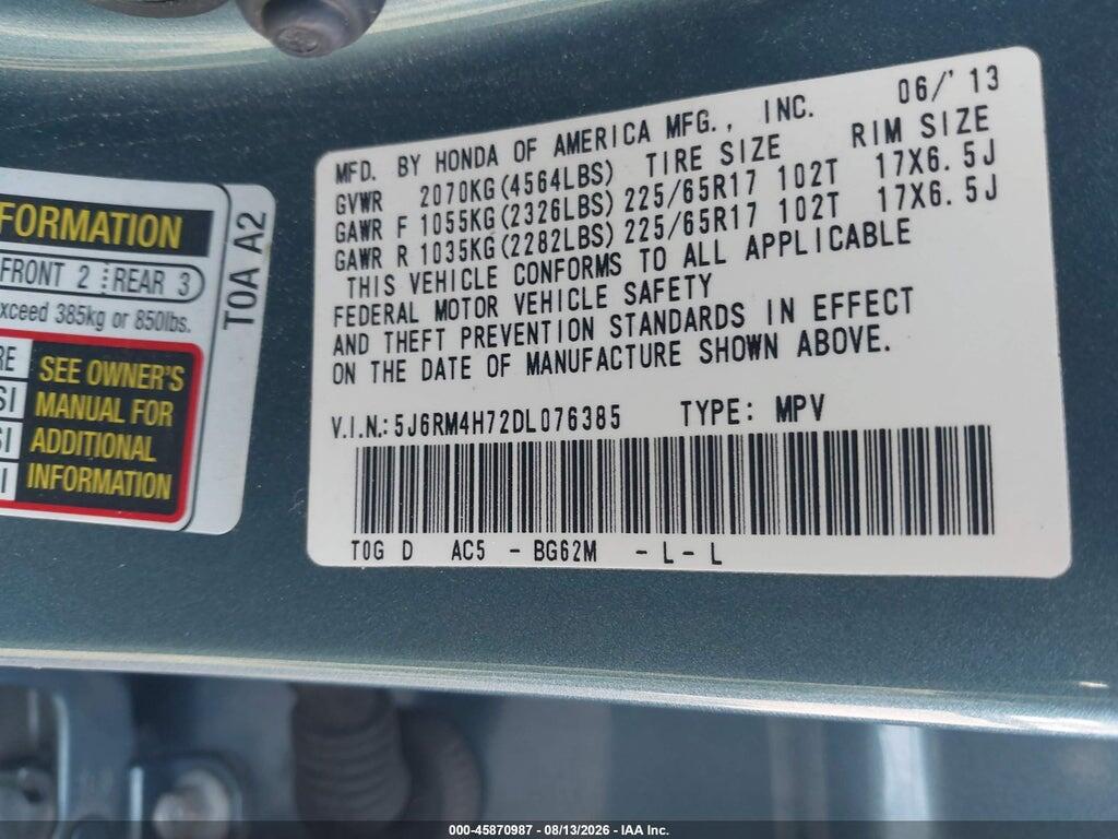 5J6RM4H72DL076385 2013 HONDA CR-V photo no. 9