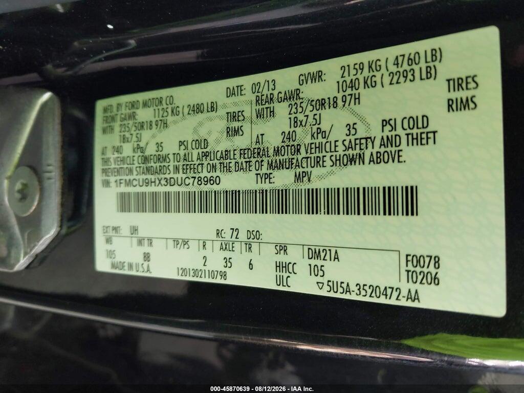 1FMCU9HX3DUC78960 2013 FORD ESCAPE photo no. 9