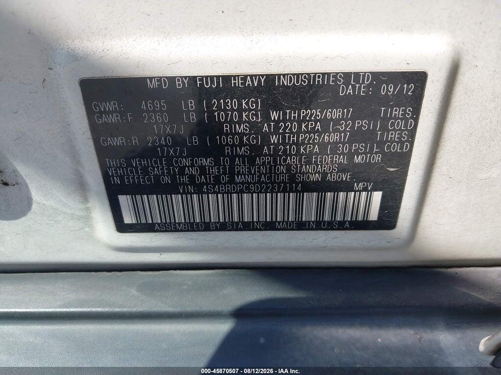 4S4BRDPC9D2237114 2013 SUBARU OUTBACK photo no. 9