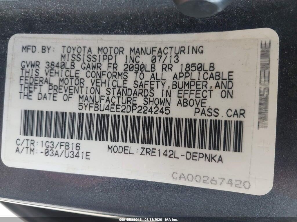 5YFBU4EE2DP224245 2013 TOYOTA COROLLA photo no. 9