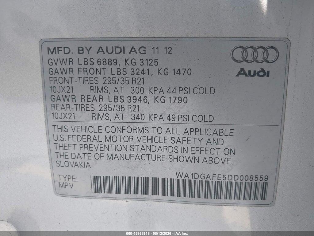 WA1DGAFE5DD008559 2013 AUDI Q7 photo no. 9