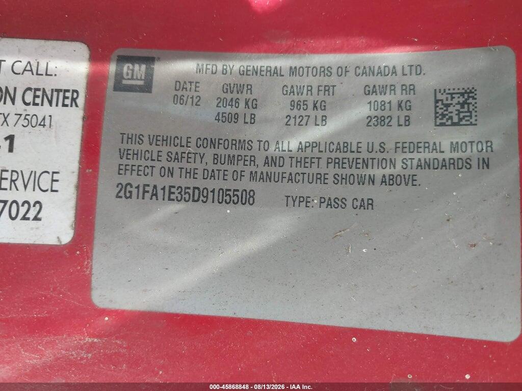 2G1FA1E35D9105508 2013 CHEVROLET CAMARO photo no. 9