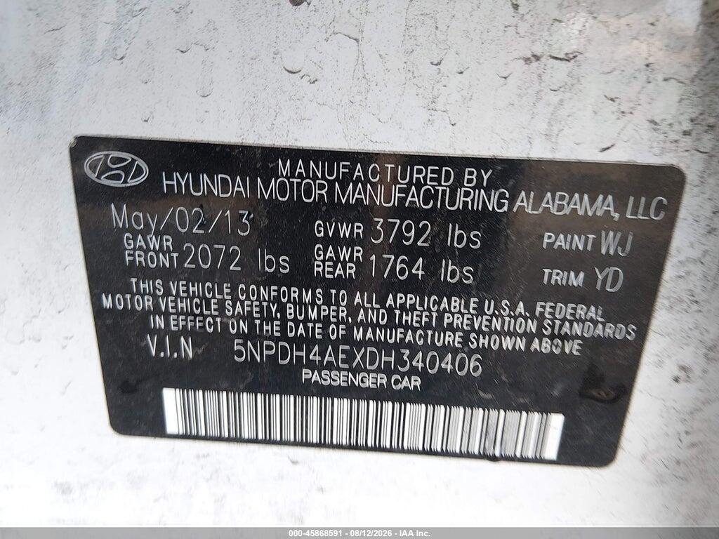 5NPDH4AEXDH340406 2013 HYUNDAI ELANTRA photo no. 9